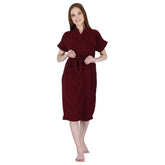 Kuber Industries Half Sleeve Terry Cotton Bathrobe |Soft and Easy to Absorb & Dry| Unisex Bathrobe|Free Size|Maroon